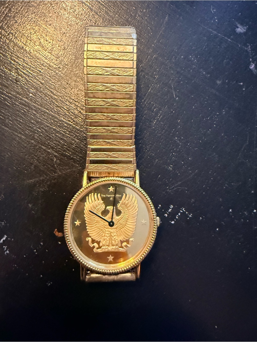 Franklin Mint Gold Tone Eagle Motif Dress Watch